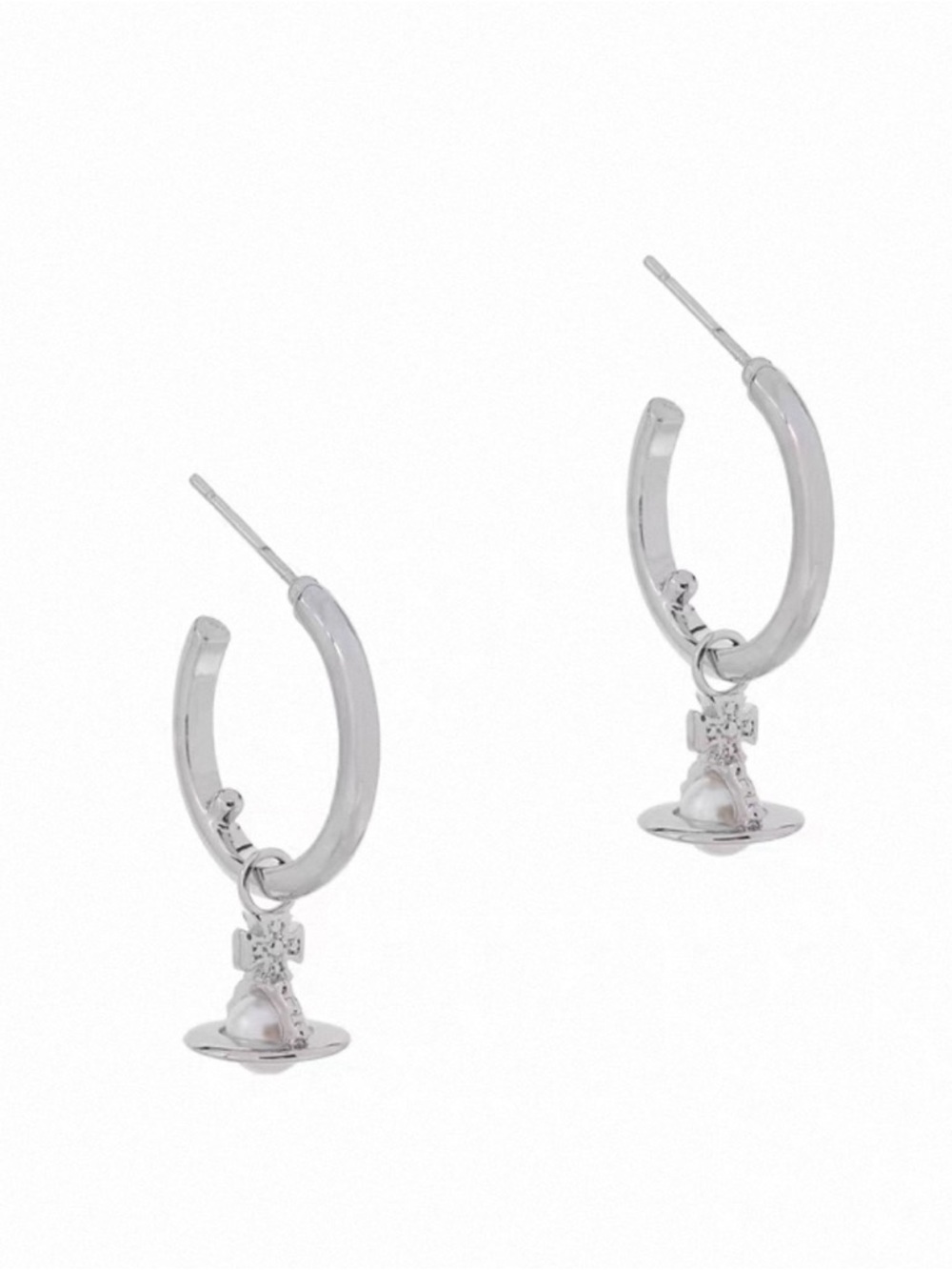 Vivienne Westwood Silver Hoop Earring with Pearl Orb Charm - Picture 4 of 7